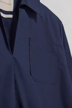 Blusa Solar azul marino de algodón con detalle bordado