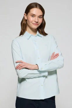 Camisa a rayas color aguamarina con logo bordado
