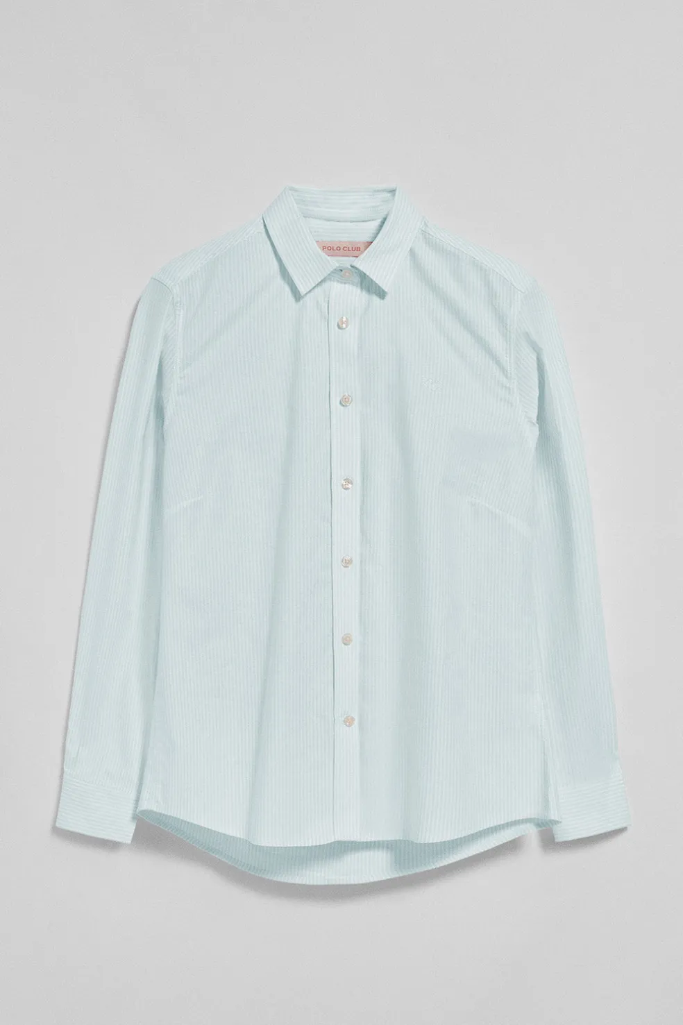 Camisa a rayas color aguamarina con logo bordado