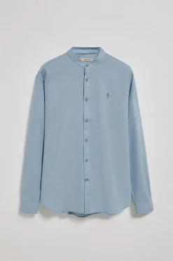Camisa azul celeste de cuello mao de lino y algodón con bordado Rigby Go