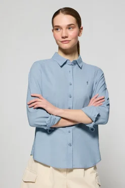 Camisa azul celeste de lino y algodón regular fit con bordado Rigby Go