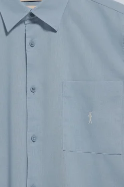 Camisa azul celeste de manga corta de lino y algodón con bordado Rigby Go