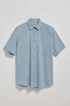 Camisa azul celeste de manga corta de lino y algodón con bordado Rigby Go