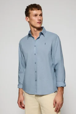 Camisa azul celeste regular de lino y algodón con bordado Rigby Go
