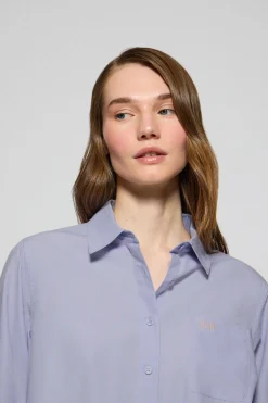 Camisa azul claro Samanta de algodón a rayas con logo bordado