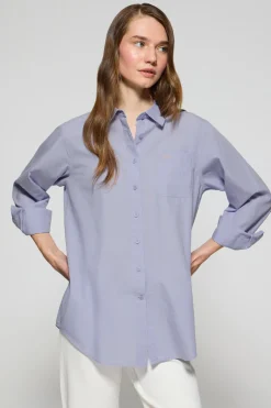 Camisa azul claro Samanta de algodón a rayas con logo bordado