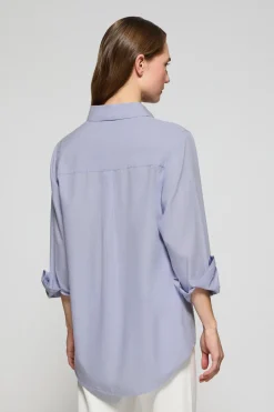 Camisa azul claro Samanta de algodón a rayas con logo bordado