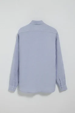 Camisa azul de lino garment dye con bordado Rigby Best
