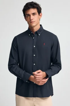 Camisa azul marino de corte regular con logo Rigby Go