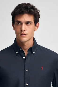 Camisa azul marino de corte regular con logo Rigby Go
