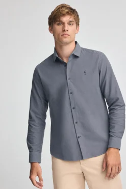 Camisa azul marino de corte slim y cuello italiano con logo Rigby Go