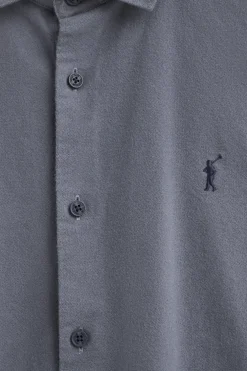 Camisa azul marino de corte slim y cuello italiano con logo Rigby Go
