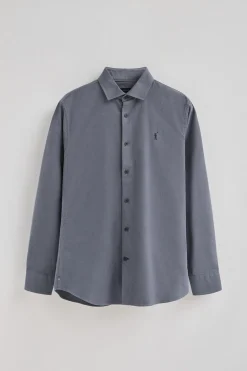 Camisa azul marino de corte slim y cuello italiano con logo Rigby Go