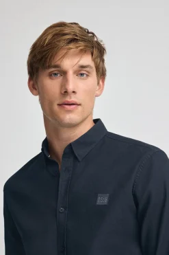 Camisa azul marino de corte regular cuello con botones y logo Polo Club