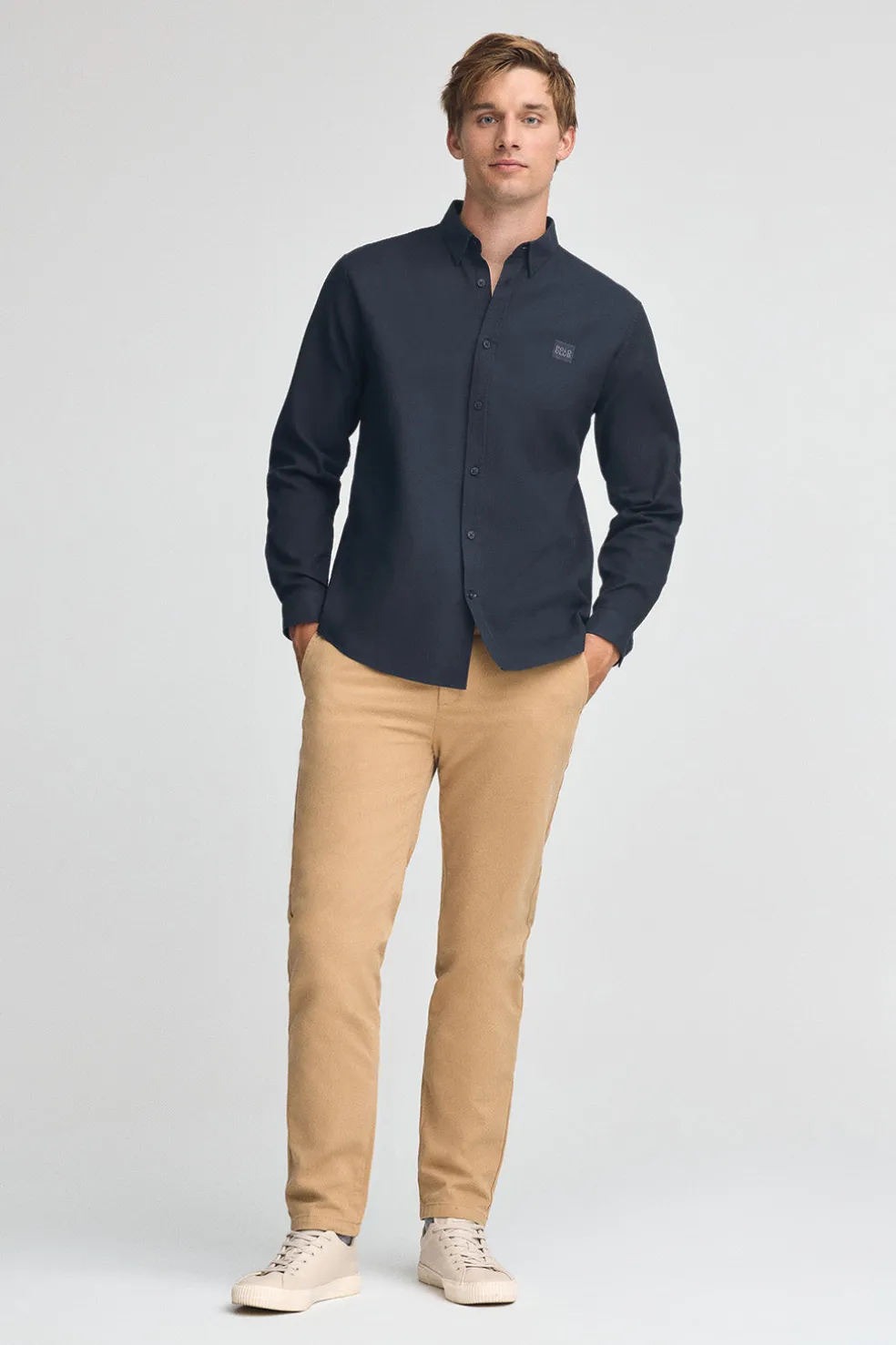 Camisa azul marino de corte regular cuello con botones y logo Polo Club