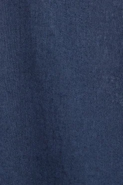 Camisa azul marino de lino y algodón regular fit con logo bordado
