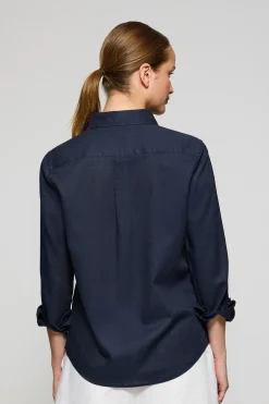 Camisa azul marino de lino y algodón regular fit con bordado Rigby Go
