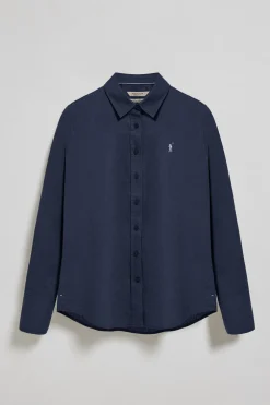 Camisa azul marino de lino y algodón regular fit con bordado Rigby Go