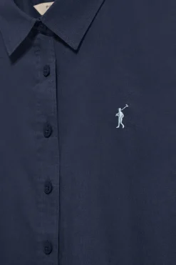 Camisa azul marino de lino y algodón regular fit con bordado Rigby Go