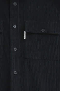 Camisa azul marino de pana con cuello frances y logo Polo Club