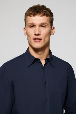 Camisa azul marino de popelín garment dye con bordado Rigby Go