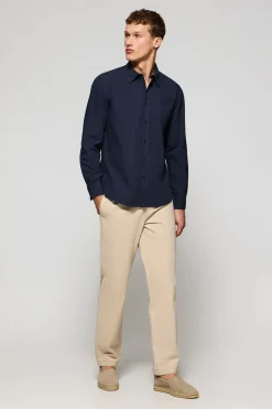 Camisa azul marino de popelín garment dye con bordado Rigby Go