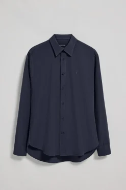 Camisa azul marino de popelín garment dye con bordado Rigby Go