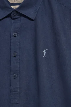 Camisa azul marino polera de lino y algodón con bordado Rigby Go