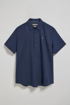 Camisa azul marino polera de lino y algodón con bordado Rigby Go