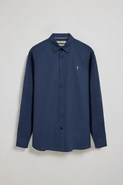 Camisa azul marino regular de lino y algodón con bordado Rigby Go