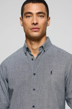 Camisa azul marino Williams pata de gallo con logo Rigby Go bordado