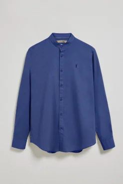 Camisa azul royal de cuello mao de lino y algodón con bordado Rigby Go