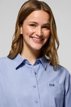Camisa azul Samanta de algodón a rayas con logo bordado