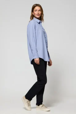 Camisa azul Samanta de algodón a rayas con logo bordado