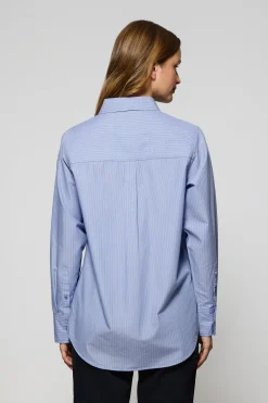 Camisa azul Samanta de algodón a rayas con logo bordado