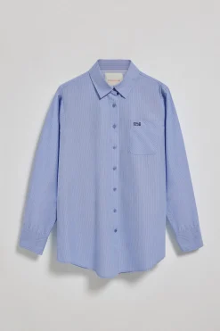 Camisa azul Samanta de algodón a rayas con logo bordado