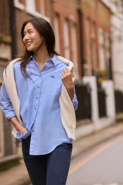 Camisa azul Samanta de algodón a rayas con logo bordado