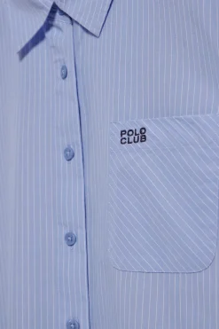 Camisa azul Samanta de algodón a rayas con logo bordado