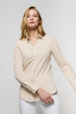 Camisa beige de lino y algodón con detalle bordado Rigby Go