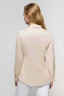 Camisa beige de lino y algodón con detalle bordado Rigby Go