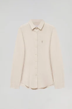 Camisa beige de lino y algodón con detalle bordado Rigby Go