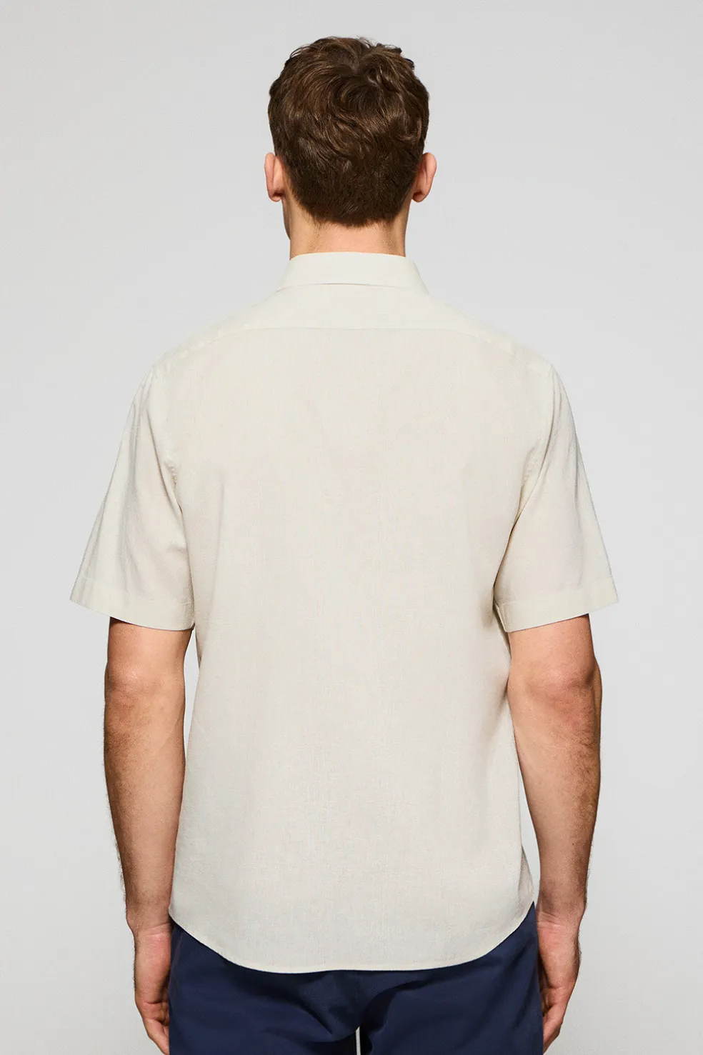 Camisa beige de manga corta de lino y algodón con bordado Rigby Go