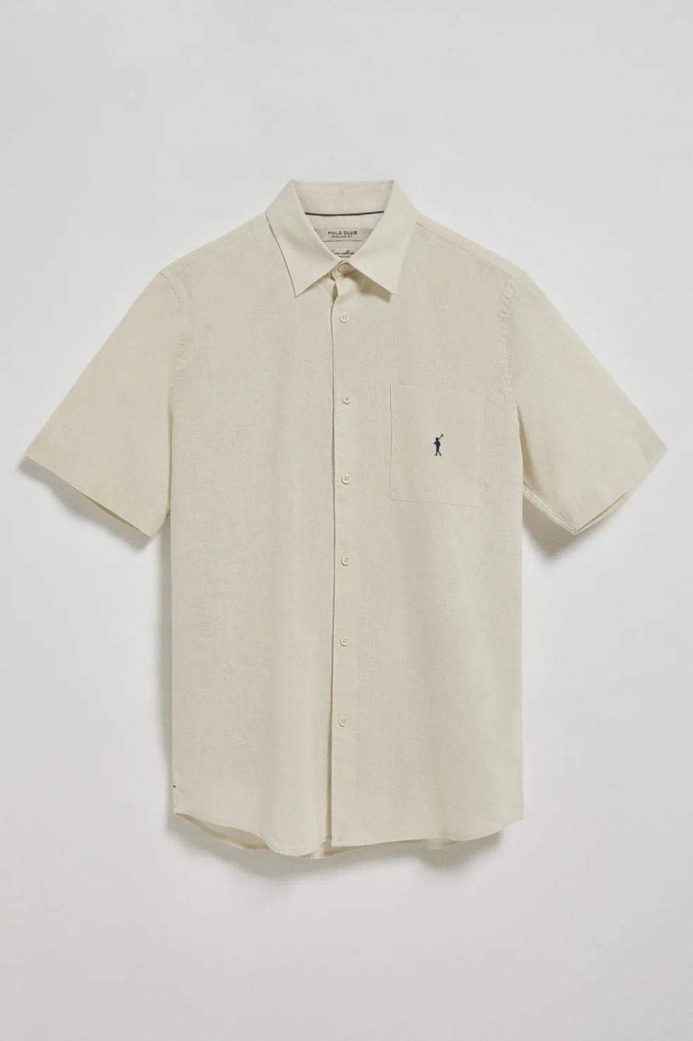 Camisa beige de manga corta de lino y algodón con bordado Rigby Go