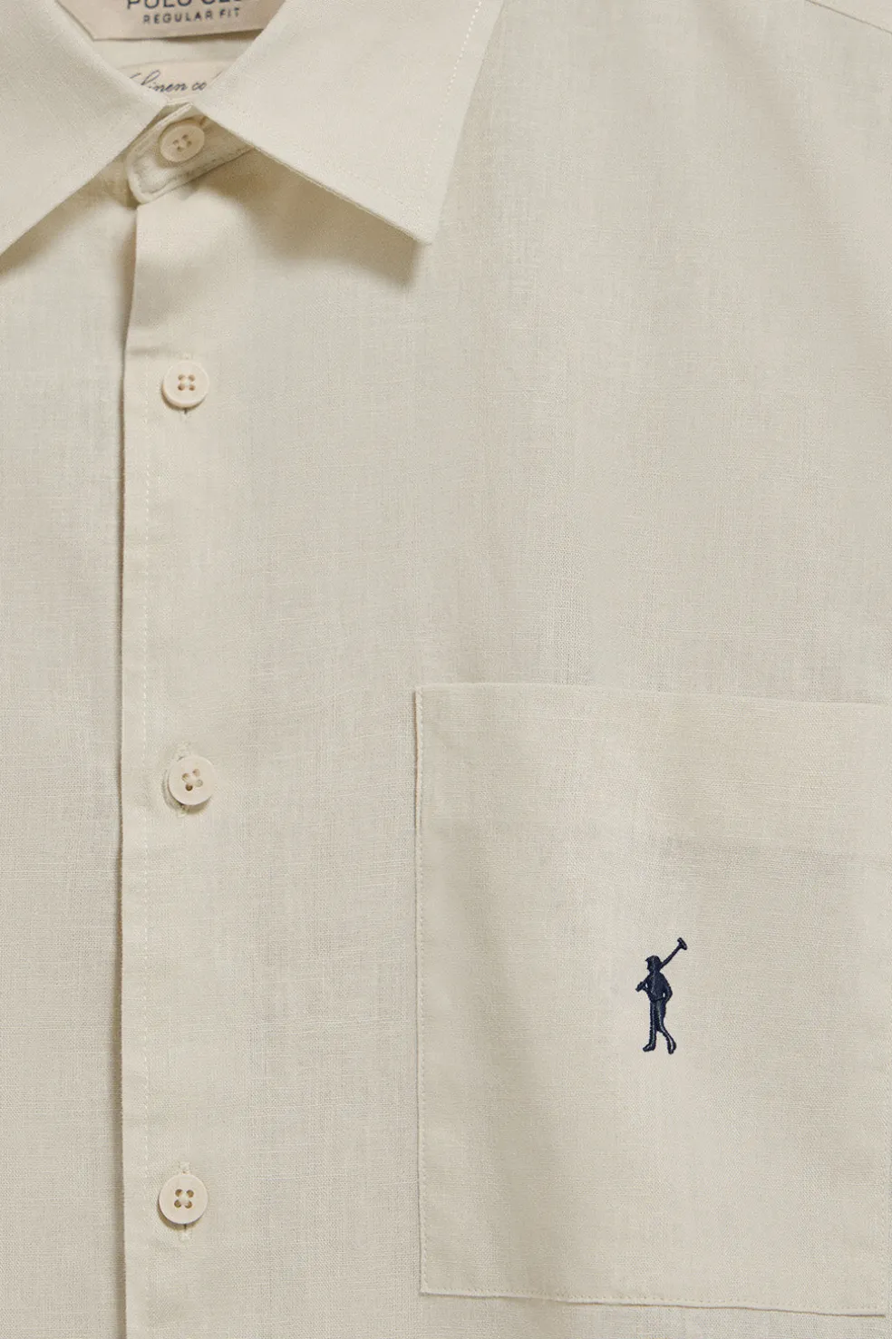 Camisa beige de manga corta de lino y algodón con bordado Rigby Go