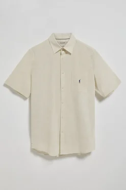 Camisa beige de manga corta de lino y algodón con bordado Rigby Go