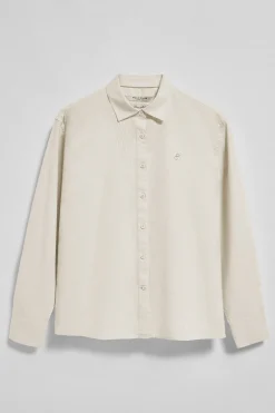 Camisa beige loose fit de lino y algodón con monograma bordado