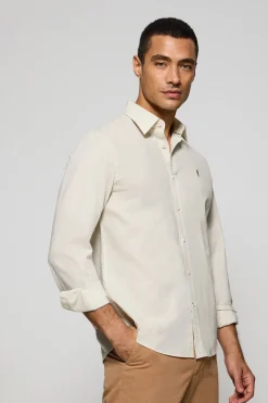 Camisa beige regular de lino y algodón con bordado Rigby Go