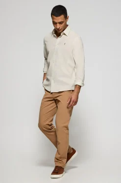 Camisa beige regular de lino y algodón con bordado Rigby Go