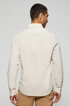 Camisa beige regular de lino y algodón con bordado Rigby Go