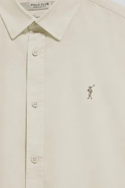 Camisa beige regular de lino y algodón con bordado Rigby Go